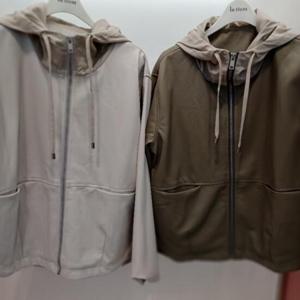 Latium HC06 스판 신축성 좋은 라이더 옆트임 후드배색 레더 가죽 깔끔한 집업 후드 점퍼 T2513jp07