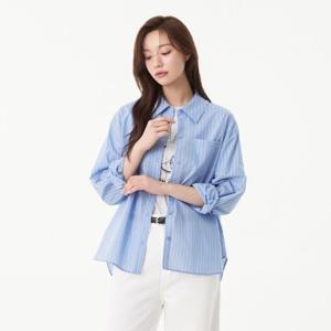 플라스틱아일랜드  (PR2WB483) 스트라이프 오버핏 블라우스