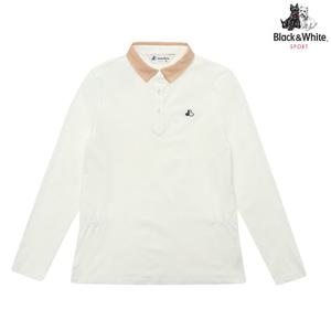 [블랙앤화이트] 메쉬 배색 카라 긴소매 티셔츠 9343LZSN_WHITE