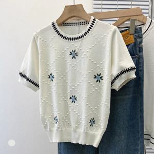 [카라]KARRA 빈티지블루로즈자수니트_A5M0683