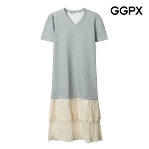 GGPX  밑단 레이스 캉캉 V넥 반팔 원피스 (GP6OP002F)