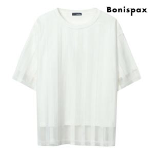 [보니스팍스] 시스루 배색 라운드 코튼 반팔 티셔츠 (XP6SH001M0)