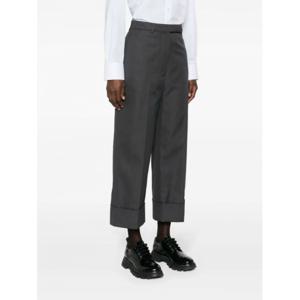 [THOM BROWNE] 여성 팬츠 하이 웨이스트 스트레이트 레그 인 코튼 캔버스 FTC444UF0345 025 DARK GREY /9