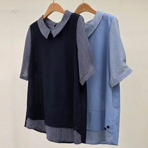 [아이우먼]빅사이즈반팔블라우스 U588L505 로렌사이드버튼블라우스 OL