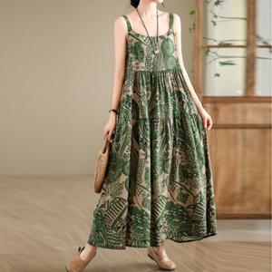 [바바라옷장]2591716 - 패턴 민소매 린넨면롱원피스 면원피스 여