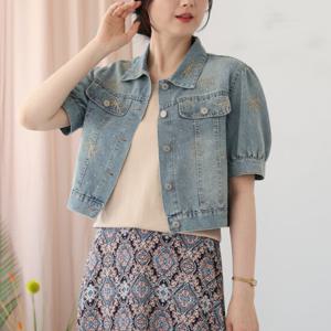 [웬디즈갤러리]리본 데님 반팔 자켓/데일리 휴가  RJK108