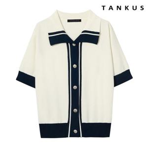 [탱커스]카라넥 배색 반팔 니트 가디건 (TX2CD012L0)