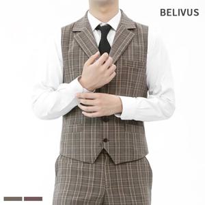 [빌리버스]빌리버스 남성 조끼 BIT133 브이넥 체크 카라 정장 베
