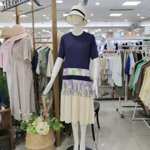 스테파니 DP01 꽃나염 배색 플리츠 원피스 A24SO4222