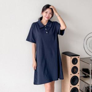 샵앤) 로제국산 카라 단추 면100 반팔원피스AMI-WDR-3500-네이비