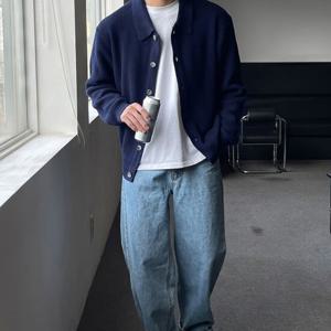 남자 겨울 루즈핏 심플 골지 카라 가디건 DMS-CA-SISJK18-네이비