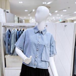 [밸리걸] 포켓 포인트 세미크롭 데님 셔츠 225570
