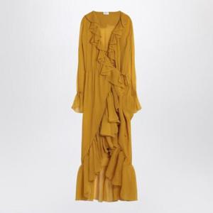 SAINT LAURENT Yellow ruffled silk dress 825705Y3F22/Q_YSL-7789
