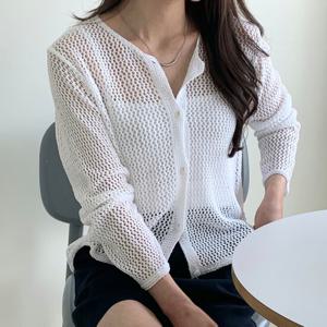 샵앤) 국산 여성 여름 비치룩 그물 망사 긴팔 가디건 21DS-WCD-4441-화이트