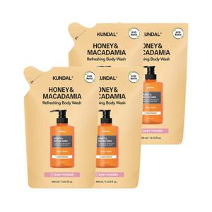 쿤달 허니 앤 마카다미아 퓨어 바디워시 리필팩 베이비파우더 400ml x4개