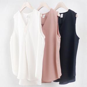 [아이우먼]빅사이즈민소매블라우스 0282L408 핀턱주름나시블라우스 CR