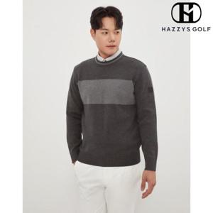 [헤지스골프] (HUSW4C921G2) 그레이 남성 컬러배색 라운드 니트 풀오버