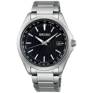 세이코 SBTM291 [솔라 라디오 보정] 세이코 셀렉션 (SEIKO SELECTION) 세계 시간 기능을 갖춘 티타늄 솔라 라디오 컨트롤 시계, 블랙/실버 [정품]