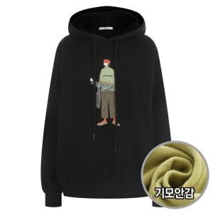 샵앤) 여성 방한 양기모 썸 패치 자수 국산 후드 티셔츠N WG-WSH-20192-블랙