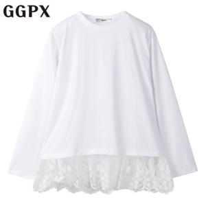 [지지피엑스]라운드넥 플라워 레이스 포인트 티셔츠 (GP1TS012F