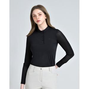 닥스 골프 여성 25SS PREMIUM 블랙 메쉬 자카드 소매 하이브리드 티셔츠 DNTS5B431BK