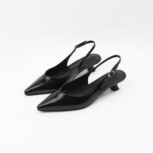 [신난다슈] 여성 슬링백 힐 4cm 스틸레토 슬링백 구두 샌들 펌프스 브이컷 FL251497 블랙