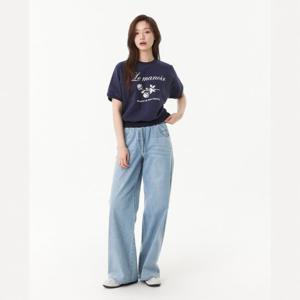 플라스틱아일랜드  (PR2DP461) 허리 밴딩 스트링 데님 팬츠
