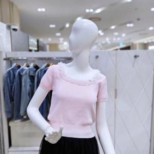 [밸리걸] 레이스 스퀘어넥 크롭 반팔 니트 226670