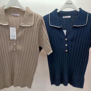 Latium HC06 신축성 좋은 깔끔한 세로골 해브티 브이넥카라 반팔 니트티 T2552sw02