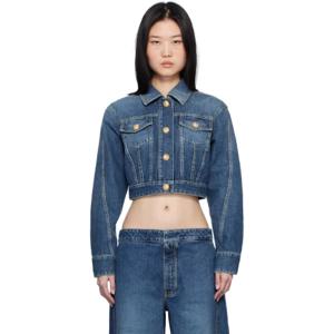 발망 청자켓 블루 크롭 페이딩 워싱 데님 재킷 251251F060000