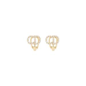 디올 클레어 D 룬 클립 이어링 골드 피니쉬 메탈 화이트 크리스탈 E1716CDLCY-D301