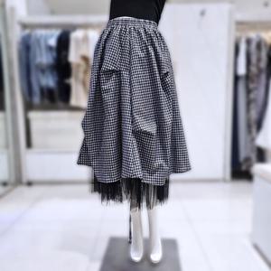 [밸리걸] 밴딩 레이스 배색 체크 셔링 스커트 813370