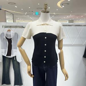 [밸리걸] 배색 디자인 카라넥 니트 217870