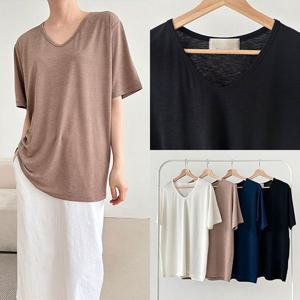 [아이우먼]위쉬몰 LD 데일리실키브이넥반팔티(P532H505) 빅사이즈