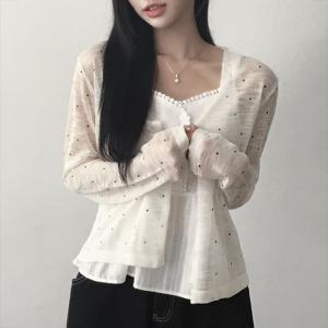 [라이니]도트 시스루 브이넥 긴팔 여름 가디건 ou-4128c