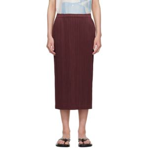 이세이미야케 스커트 버건디 메이 루프 바텀 미디 스커트 252941F092002