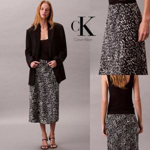 캘빈 클라인 Calvin Klein 44C619G 여자 프린티드 새틴 미디 스커트 치마