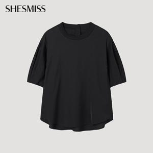 [쉬즈미스] 라운드 넥 언발란스 헴 블라우스_SWWBLP21050_BK