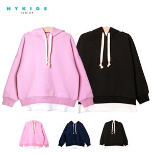 [NY KIDS JUNIOR]NY KIDS 주니어 무지 드롭 후드티(레이어드)