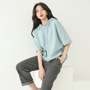 샵앤) 보보 여성 5부 반팔 후드 면 티셔츠 AMI-WSH-3264-네이비