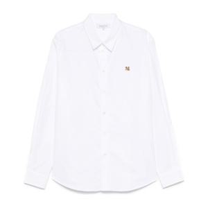 메종키츠네 자수 로고 화이트 클래식 칼라 버튼업 셔츠 MM00408