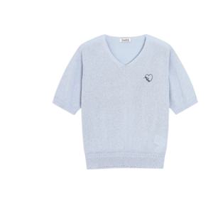 [르샵]l3f22kpo010uuu전략 브이넥 반팔 하트자수 니트