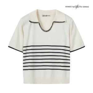 나인식스뉴욕  트임 카라넥 라인 반팔 울 니트 (NP4KP008M0)
