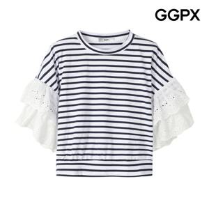 [GGPX] 캉캉 펀칭 레이스 소매 단가라 티셔츠 (GP4TS039F)