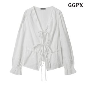 [지지피엑스]플레어 셔링 끈 블라우스 (GPABA004D)