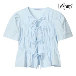 르샵  리본 주름 반팔 블라우스 (BP5BL016A)