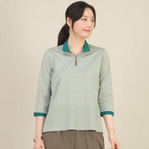 애비뉴투지 엄마옷 실켓 면 혼방 잔 줄 배색 봄 여름 칠부 티셔츠 A05524
