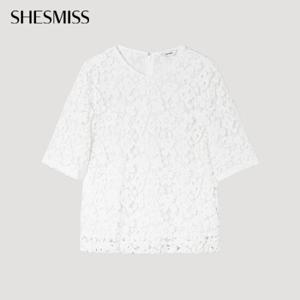 [쉬즈미스] 크로쉐 반팔 블라우스_SWWBLP21100_OW