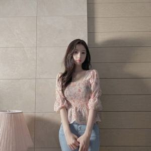 블라우스 셔링 밴딩 카마빙 SH 500273 스모크블라우스