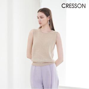 크레송 베이지 글리터 슬리브리스 니트탑 C241B901A_04